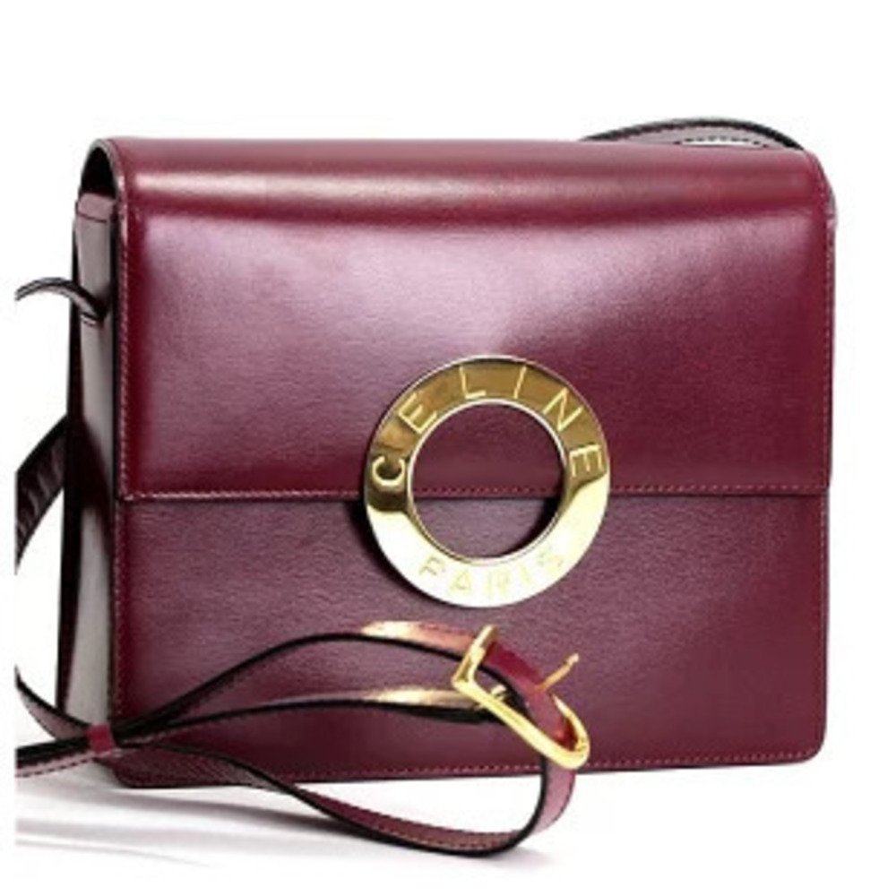 Celine Circle Logo Shoulder Bag Leather Bordeaux Red